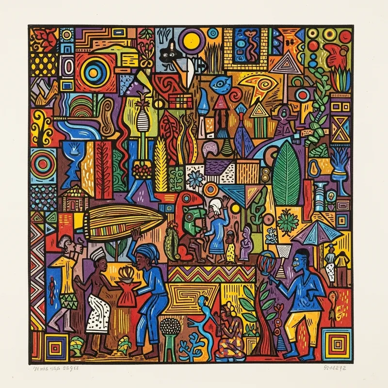 African Printmaking in Nigerian Art Style