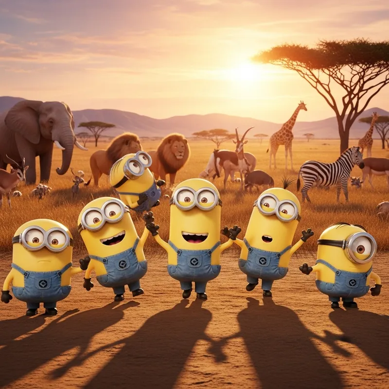 Minions Dancing with Animals in African Vibe