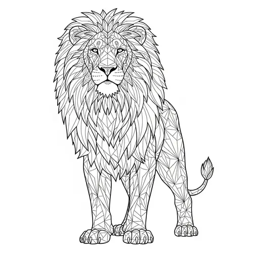 Geometric Lion Fractal Coloring Image for Adults