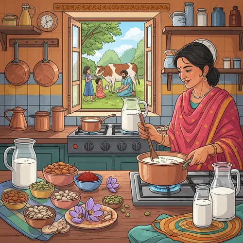 Traditional Indian Kitchen: Aromatic Saffron Milk & Joyful Activities