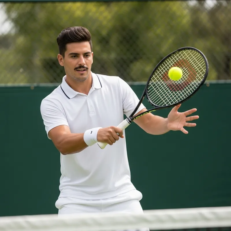 Tall Hispanic Man with Pompadour Playing Tennis