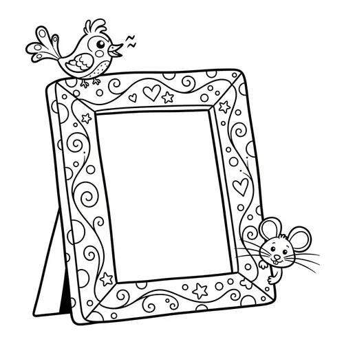 Whimsical Cartoon Picture Frame Coloring Page
