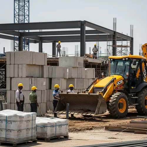 JCB Machine at Work on Construction Site - Bustling Industry Scene