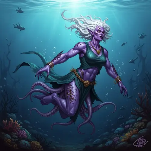 Ursula Sea-Witch Swimming in Dark Ocean Depths