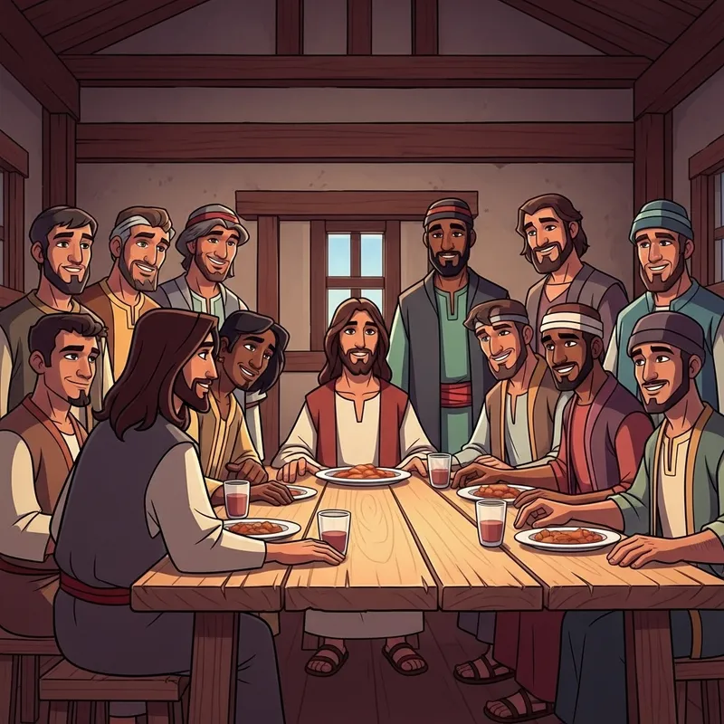 Supper of Jesus with the Apostles in Animated Style