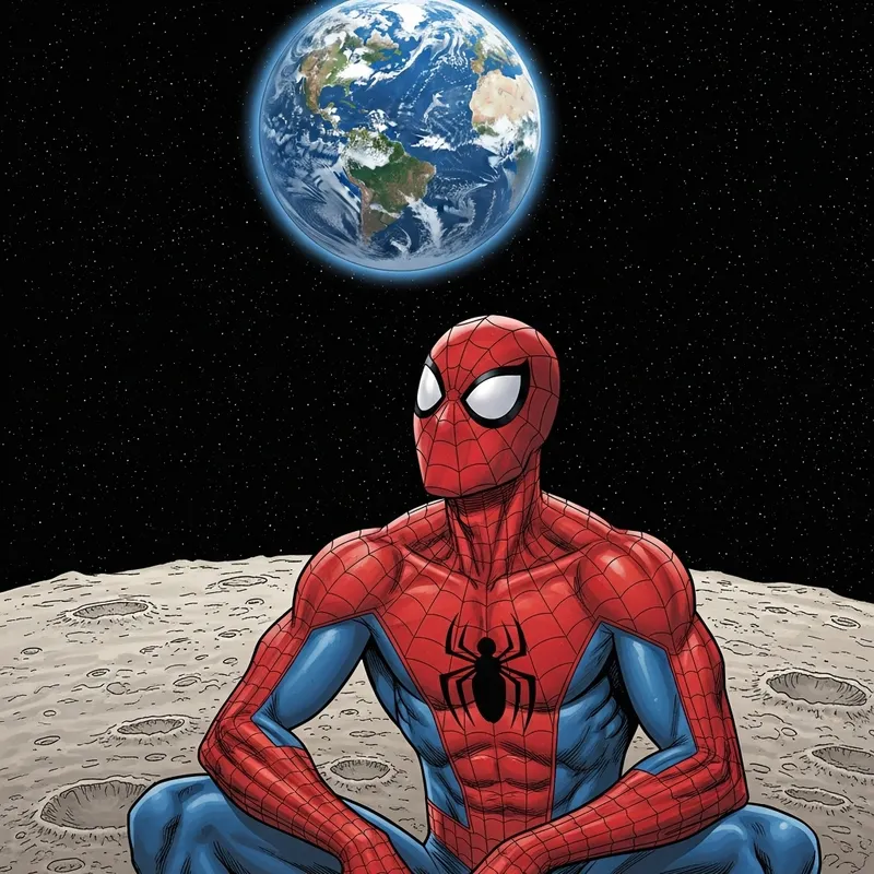 Spiderman Gazing at Earth from the Moon | Spectacular Space Scene Spiderman Gazing at Earth from the Moon | Spectacular Space Scene