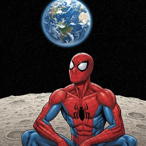 Spider Hero Gazing at Earth on Moon | Epic Space Scene