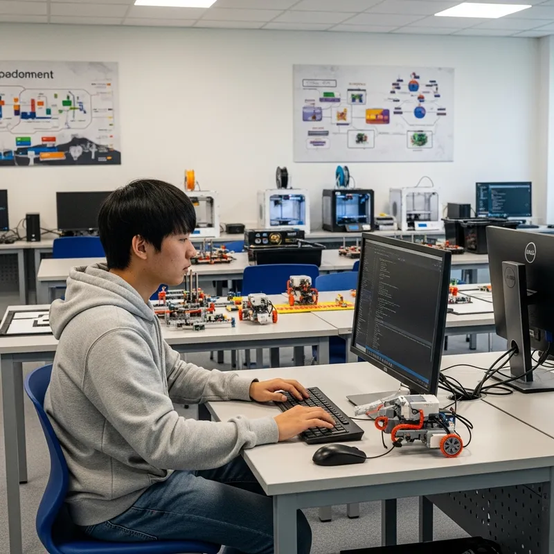 Diverse Student Engaged with Tech in a Classroom Setting