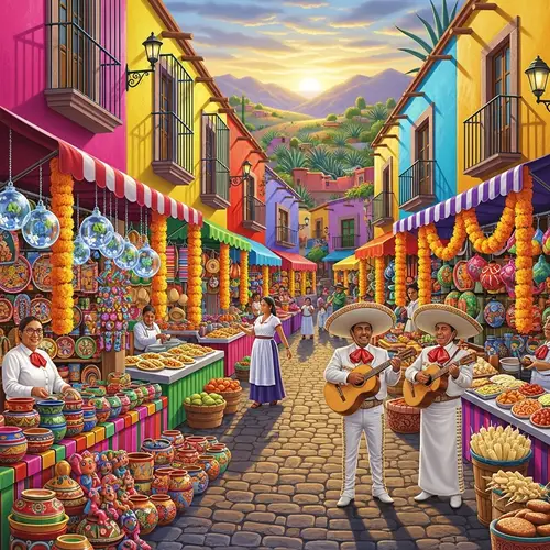 Explore México's Vibrant Colors: Mexican Market, Street Food, Mariachi Band