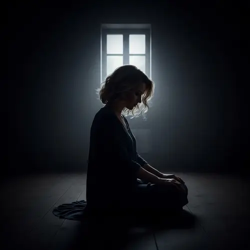 Silhouette of a Woman in a Dark Room | Feelings of Sadness and Desolation