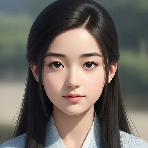 Chinese Girl with Calm Expression and Sparkling Eyes