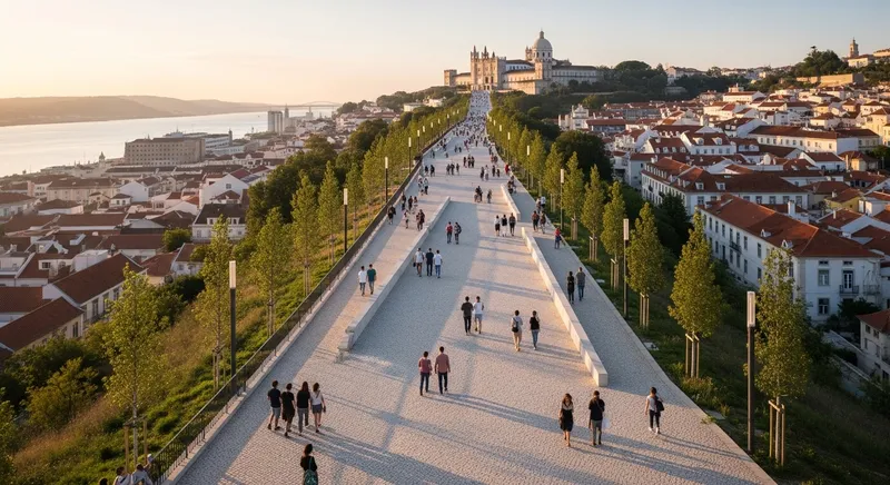 Tranquil Urban Oasis Overlooking Historic Lisbon | Aerial View