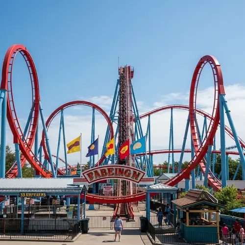 Thrilling Roller Coaster Ride at Vibrant Amusement Park