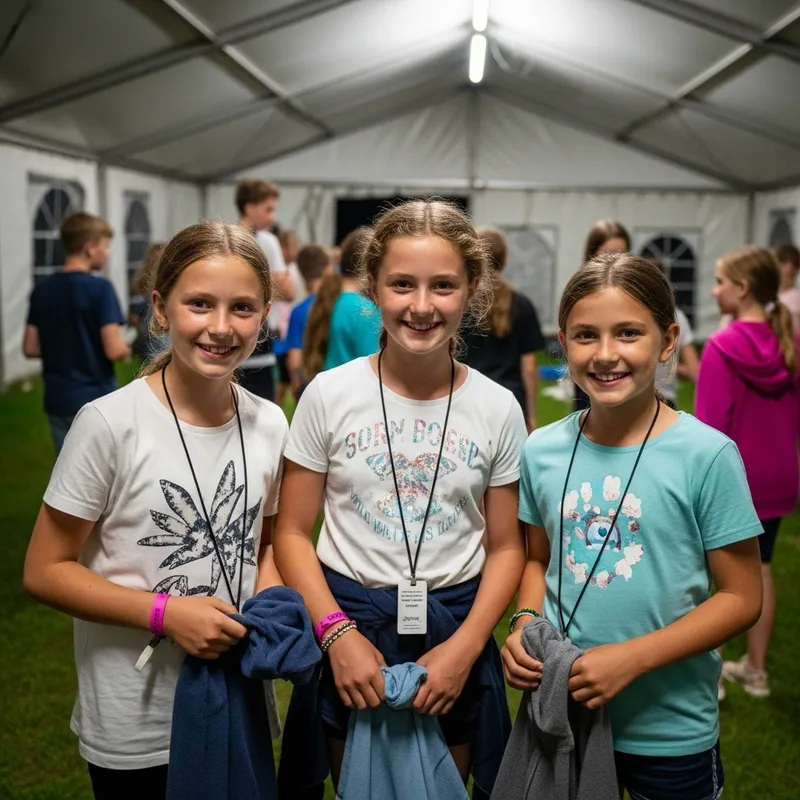 Chubby 11-Year-Old Caucasian Girls in Nighttime Camp