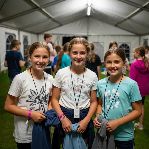 Chubby Caucasian Girls at Nighttime Kids Camp