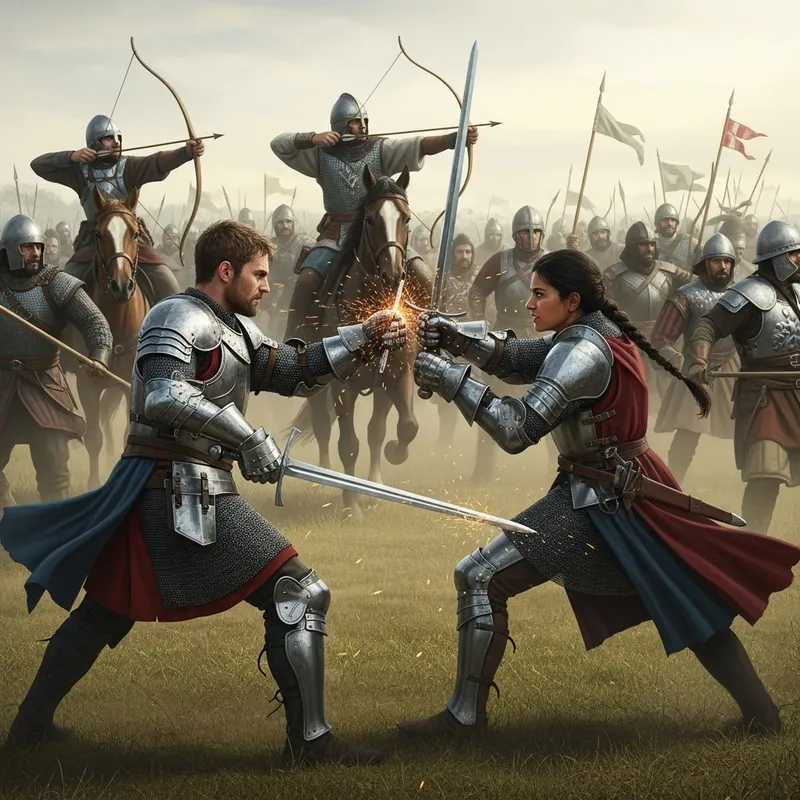 Epic Battle Scene: Knights vs Diverse Warriors in Medieval Combat