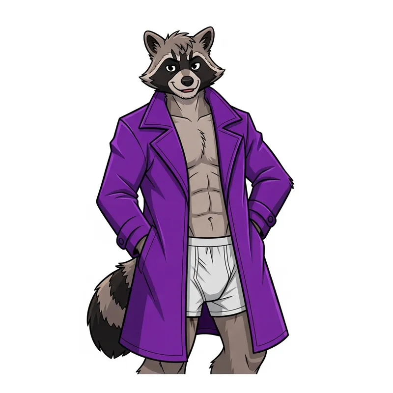 Male Purple Raccoon Demi-Human in Tight Boxers | Unique Cartoon Character