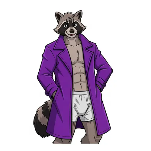 Male Purple Raccoon Demi-Human in Tight Boxers | Cartoon Character