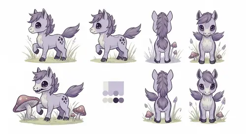 Charming Chibi-Style Undead Horse Reference Sheet