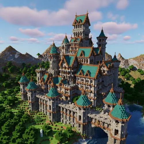 Large Medieval Castle with Copper Rooves in Minecraft 1.20