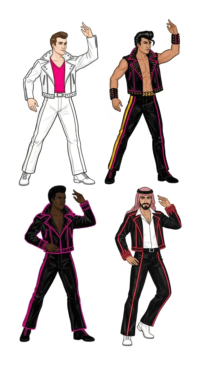 Iconic Rock 'n' Roll Male Dancers Costume Designs
