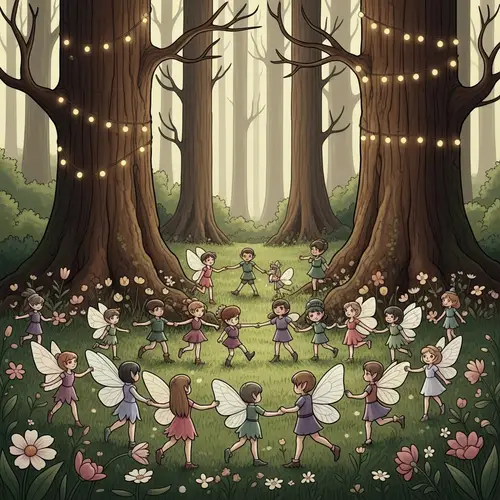 Enchanting Woodland Glen with Fairies and Elves Dancing