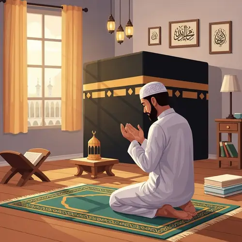 Devout Muslim Prayer at Kaaba: South Asian Man in Traditional Attire