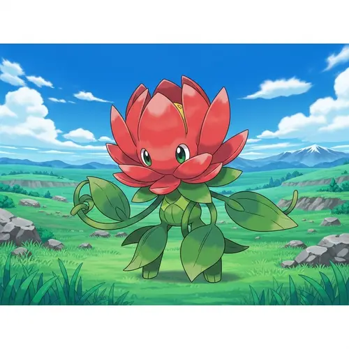 Red Lotus Pokemon Character in Wide Open Plain