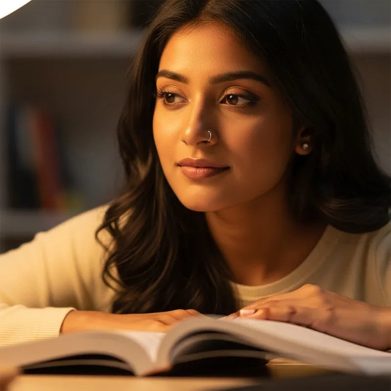 Calm Female Student Exuding Grace and Intelligence