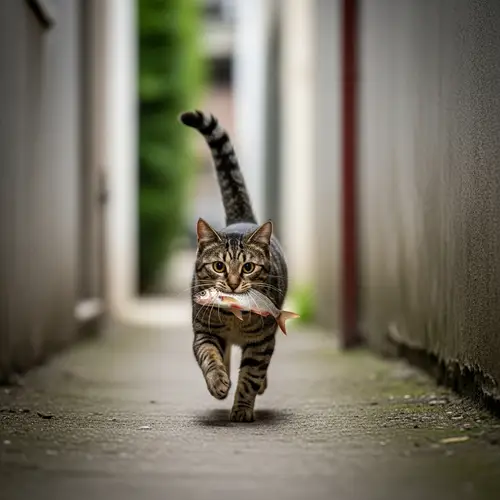 Striped Cat Running to Narrow Alley | Hunting Success