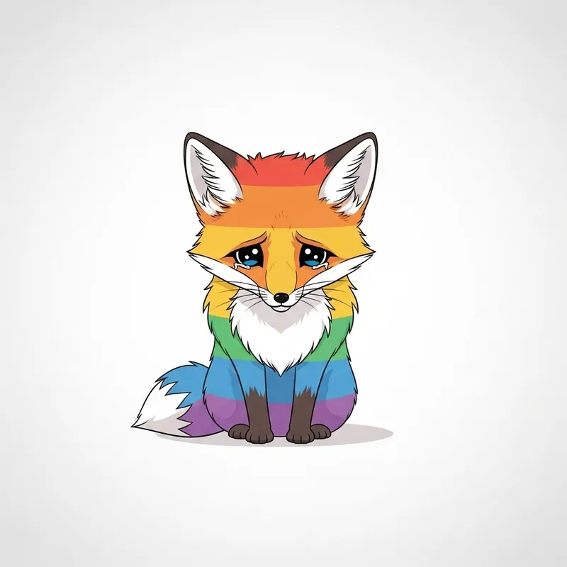 Minimalist Small Fox with Rainbow Fur - Portrait of Resilience Minimalist Small Fox with Rainbow Fur - Portrait of Resilience