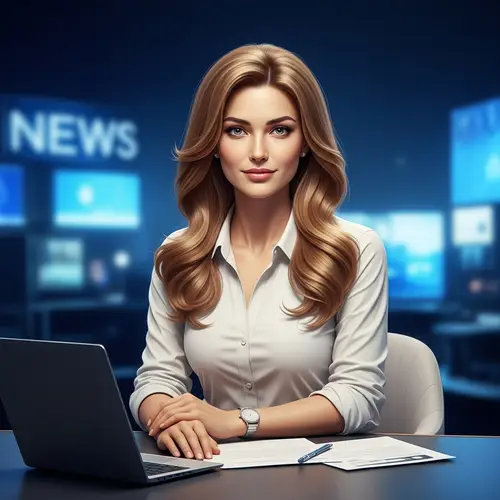Stunning News Anchor with Golden Hair in Professional Studio Setting