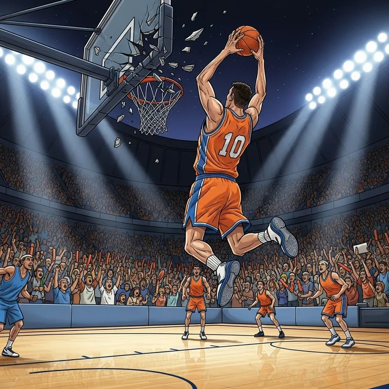 Spectacular Dunk in a Night Basketball Game