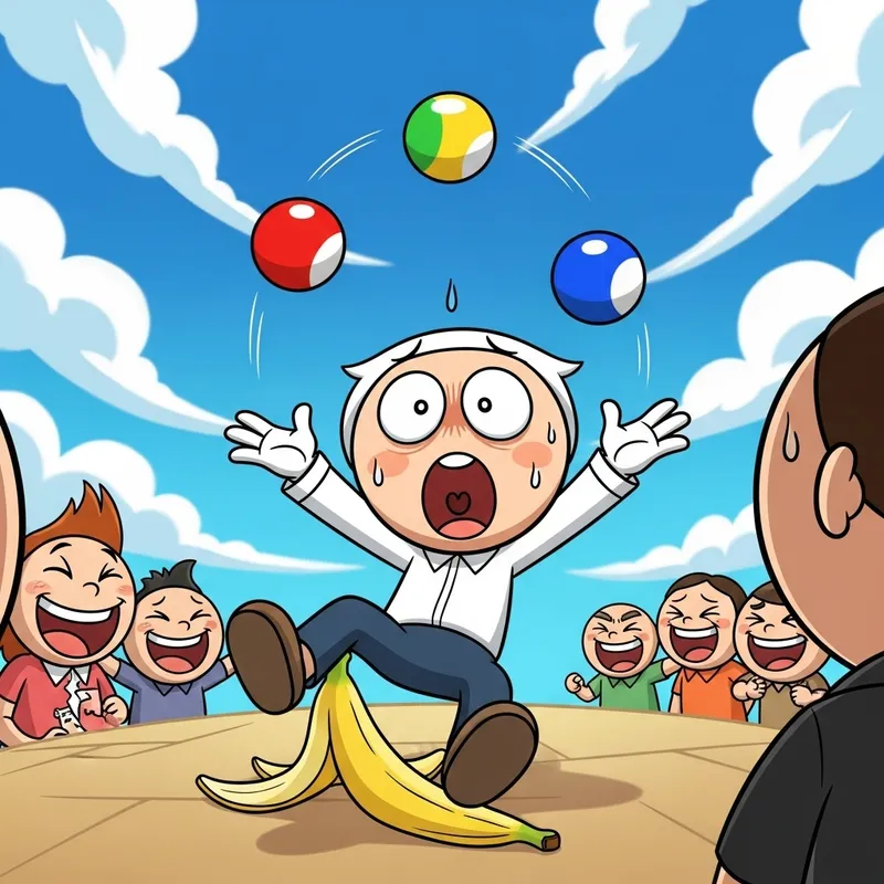 Hilarious cartoon character falls while juggling