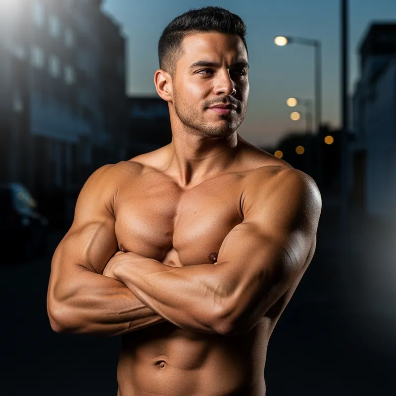 Muscular Hispanic Man Without Shirt | Strong Shirtless Male Model