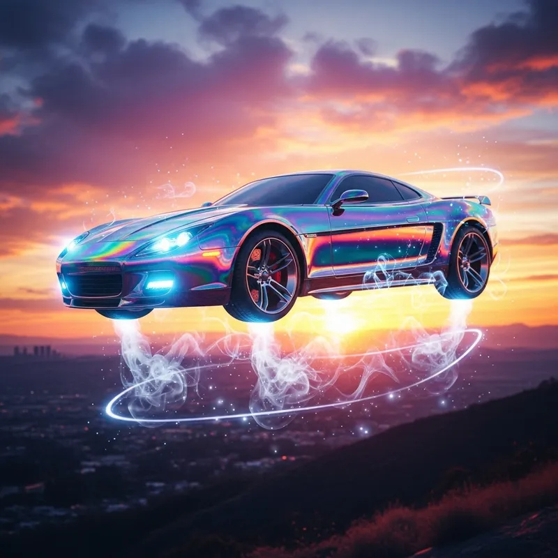 Magical Shimmering Car at Sunset