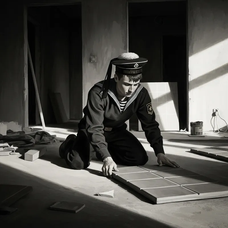 Vintage Russian Sailor Builder: Renovating Apartment Scene