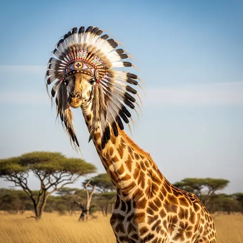 Giraffe in Native American Headdress