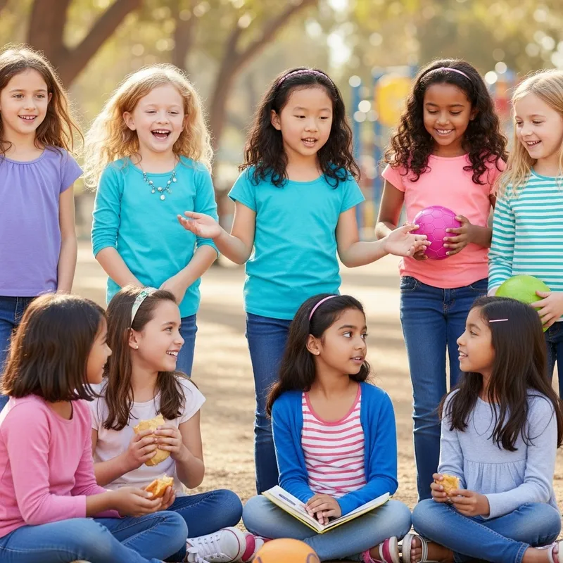 Diverse Group of Six and Seven-Year-Old Girls Playing Together