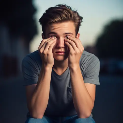 Stylish Caucasian Teenage Boy with Playful Mood