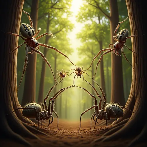 Fascinating World of Small Creatures: Spiders in Vibrant Forest