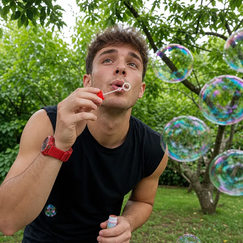 Candid Outdoor Bubble Portrait of a Young Model Candid Outdoor Bubble Portrait of a Young Model