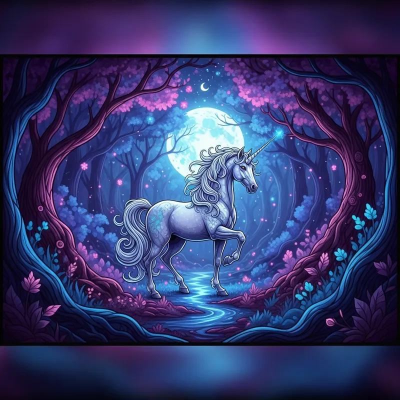 Majestic Unicorn in Enchanted Moonlit Forest | Ethereal Fantasy Art Majestic Unicorn in Enchanted Moonlit Forest | Ethereal Fantasy Art