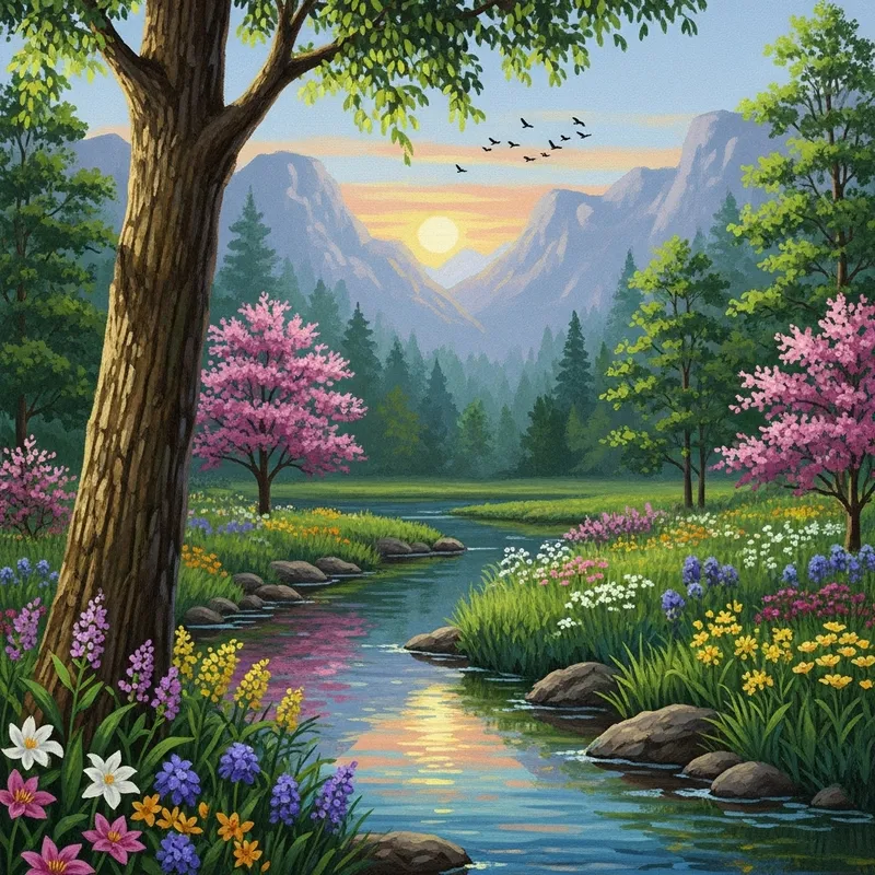 Serene Nature Landscape with Rich Vibrant Colors | MÜNEVVERNUR Çelebi Serene Nature Landscape with Rich Vibrant Colors | MÜNEVVERNUR Çelebi