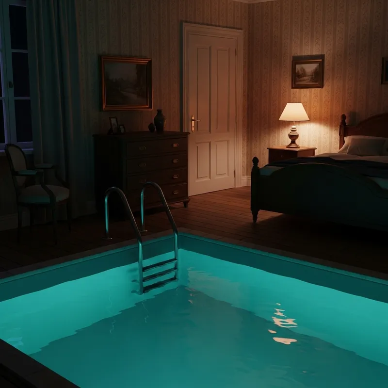 Cozy Turquoise Swimming Pool in Traditional Bedroom