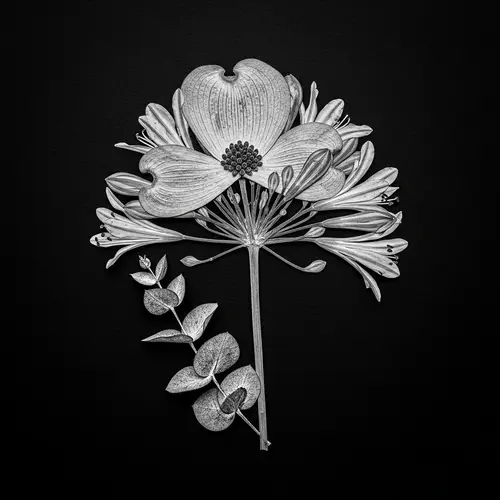 Intricately Pressed Flower - Botanical Chimera in Monochrome