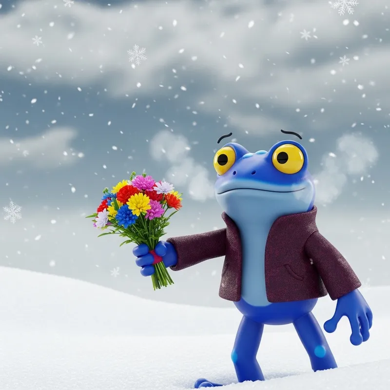 Cute Frog Surprises with Winter Bouquet