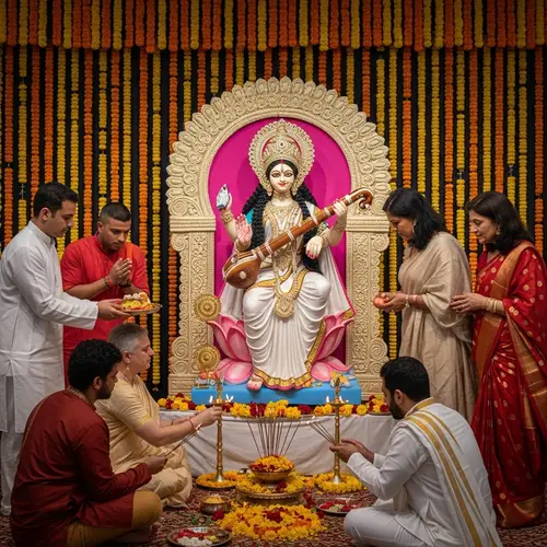 Saraswati Puja Celebration with Diverse Devotees