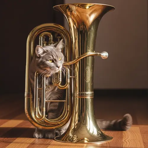 Charming Cat and Tuba: A Cozy Afternoon Encounter