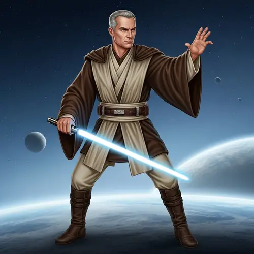 Eastern European Jedi Master with Blue Lightsaber